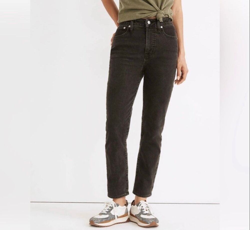 Madewell the mid rise perfect vinatge straight jean black gray wash denim 28P